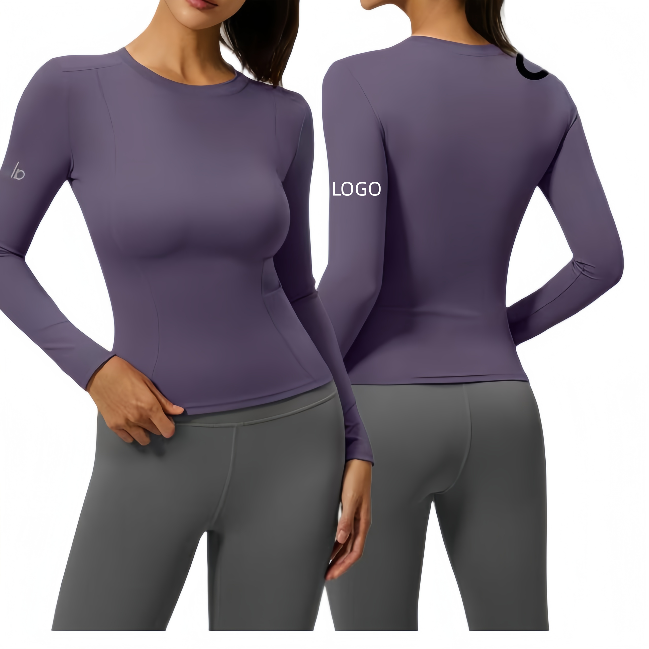 Luxury Brand Customized AIL Women's Slim Fit Breathable Round Neck Long Sleeved Yoga Suit Top, Fitness Running Sports T-shirt