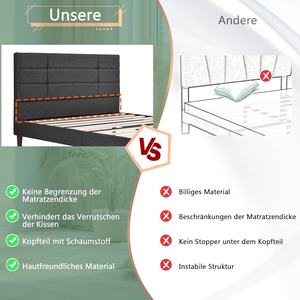 Lit classique en acier rembourré avec espace de rangement, tête de lit rembourrée, 140x200cm, lin gris foncé (<span class=keywords><strong>matelas</strong></span> non inclus) - Product Image 5