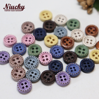 Boutons en bois pastel Niucky en gros, 16L, 10mm, à dos plat, lavables, à bord fin, 4 trous, mélange de 11 couleurs, pour vêtements d'enfants et couture domestique