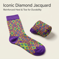Chaussettes Mardi Gras pour Femme – Cadeau Idéal pour le Carnaval, les Défilés et les Fêtes – Chaussettes en Gros Motif Fleur de Lys et Masque – Accessoires de Fête pour les Fêtes Traditionnelles