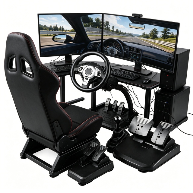 Premium Grade Sim Racing Wheel and Pedals with Full Set Design Racing Wheel for Complete Virtual Driving Combination