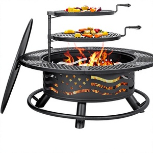 Panovue 42-Zoll Feuerstelle mit 2 Grillrosten, pulverbeschichtete Eisenkonstruktion, Holzofen-BBQ-Grill, inklusive Abdeckung und Deckel aus Eisen - Product Image 1