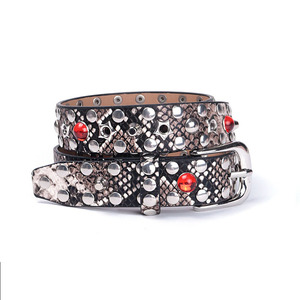 Cinturón con Estampado de Serpiente y Pedrería para Mujer, Nuevo, Cinturón de Piel Sintética PU con Hebilla de Cristal Brillante, Personalizable - Product Image 2