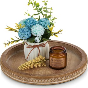 Wooden Decorative <b>Tray</b> With Scented Candle Holder Round Serving Plate For Fruits <b>Snacks</b> Cakes Home Dcor - Product Image 1
