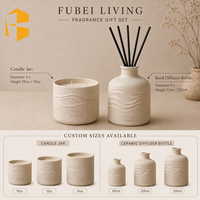 Ensemble de bougies parfumées et diffuseurs à bâtonnets en céramique personnalisés FUBEI LIVING, design ondulé crème, parfum d'ambiance pour la maison, coffret cadeau