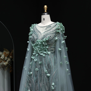 Jancember LSZ060 Design spécial Sage Green Wedding Party Gowns Robe arabe avec Cape Sleeve - Product Image 4