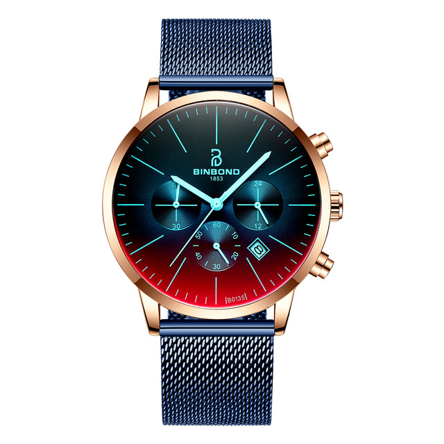 BINBOND 0135 Luxury Brand Men Stainless Steel Wristwatch Male Business Date Analog Clock Waterproof Fashion Dress Quartz Watch
