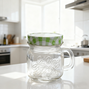 Frasco con mango de vidrio surtido más vendido 250ml Frasco de vidrio para bebida de jugo de fruta en relieve con grabado - Product Image 4