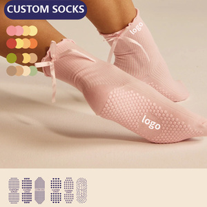 Calzini da Pilates e Danza per Donna <span class=keywords><strong>con</strong></span> Bordo Arricciato e <span class=keywords><strong>Fiocco</strong></span>, Antiscivolo, Tinta Unita, Logo Personalizzabile, Calzini <span class=keywords><strong>con</strong></span> Grip per Yoga - Product Image 1
