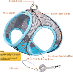 中小犬用の反射調節可能なベストハーネスとリーシュセットのプルソフトメッシュなしワンステップ - Product Image 2
