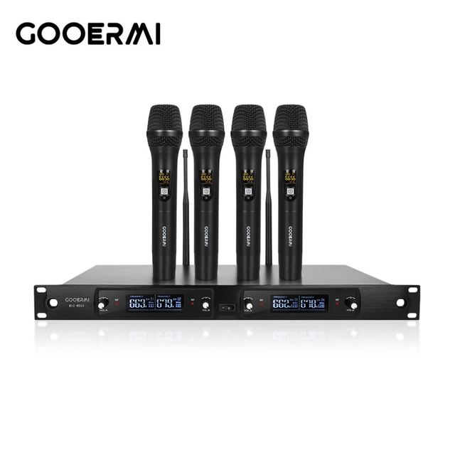 W840 4 Channel UHF Wireless Microphone System with Handheld Microphones for Stage Performance, Meeting, Karaoke and Events