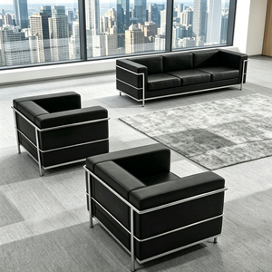 Conjunto <span class=keywords><strong>de</strong></span> Sofá <span class=keywords><strong>de</strong></span> Cuero Moderno para <span class=keywords><strong>Oficina</strong></span> con Estructura <span class=keywords><strong>de</strong></span> Madera (Tubo Redondo <span class=keywords><strong>de</strong></span> 25 mm) + Tira Decorativa (Tubo Redondo <span class=keywords><strong>de</strong></span> 15 mm) + Asiento <span class=keywords><strong>de</strong></span> Esponja <span class=keywords><strong>de</strong></span> Alta Densidad - Product Image 1