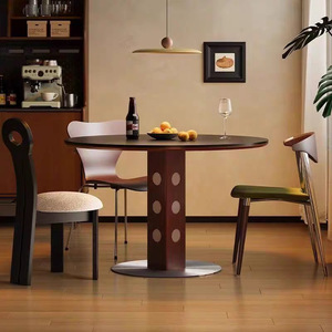 Nordic Style Berg Round Dining Table Solid Wood Retro Metal Legs Stable Support Structure For Home Dining Room - Product Image 1