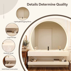 Mueble de Baño Flotante de Doble Pared Estilo Crema de Grado Comercial con Lavabo de Losa de <span class=keywords><strong>Roca</strong></span> para Proyectos Hoteleros - Product Image 1