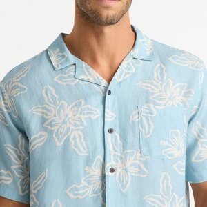 Wholesale Factory <b>Men's</b> Breathable Skin-friendly <b>Shirts</b> Printed Lapel <b>Shirts</b> Custom 100% Linen <b>Beach</b> <b>Shirts</b> - Product Image 4