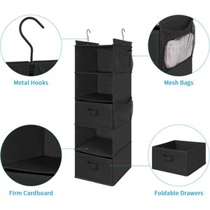 Organisateur de placard suspendu à 5 niveaux, étagère pliable en tissu avec crochets pour le rangement de la chambre à coucher, noir - Product Image 5