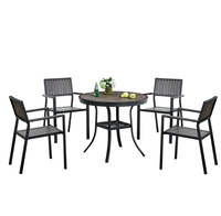 Ensemble de table et chaises en plastique et bois pour l'extérieur, 4 places, durable, pour jardin, terrasse, cour, hôtel, salon