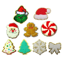 Ventes en gros de patchs brodés en chenille pour vêtements, animaux mignons de Noël, Père Noël, à coller au fer