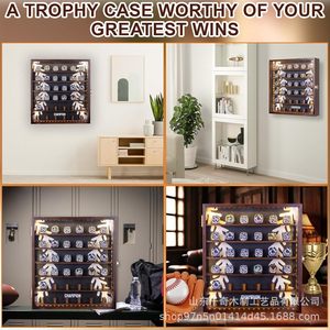 Wooden Baseball Ring <b>Display</b> Box Solid Wood <b>Wall</b> Mounted 6 Tier Shelf Storage <b>Case</b> For Sports Champion Rings - Product Image 5
