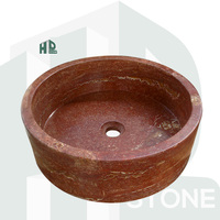 HDSTONE Évier en pierre rond moderne Travertin de granit de marbre naturel pour salle de bain Lavabo Robinet monotrou Hôtels Salle de bain