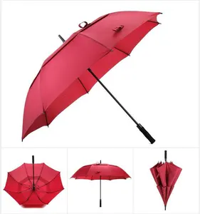 Manufacturer Supply Big Size Double Layer Custom Print Windproof Auto Open Double Canopy Golf Umbrella With Logo