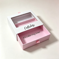 Boîte cadeau personnalisée avec logo, fenêtre en PVC, boîte rigide en papier rose, emballage pour bijoux, anneaux, cosmétiques, avec ruban, vente en gros