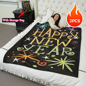 Coperta di flanella di capodanno 2025 stampata con motivo a stelle borsa portatile soggiorno camera da letto uso esterno ufficio regalo di capodanno - Product Image 1