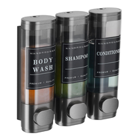 Distributeur mural de shampoing et revitalisant à 3 compartiments grande capacité, distributeur de savon liquide pour salle de bain et hôtel, sans perçage