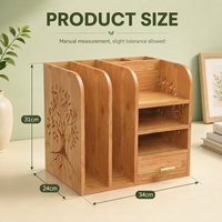 Organizador de Escritorio de Bambú de Marca Propia con Múltiples Compartimentos para Archivos, Bolígrafos y Artículos de Papelería, para el Hogar, la Oficina o el Estudio