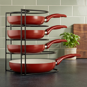Four Tier Metal <b>Pan</b> Rack Storage Holder For Kitchen Red Pots And <b>Pans</b> <b>Standing</b> Type Modern Design - Product Image 6