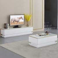 Ensemble moderne de meuble TV en verre et table basse, multifonctionnel et durable, pour salon