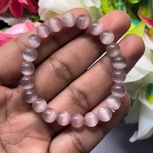 Best Quality Purple selenite <b>Bracelet</b>: Round <b>Gemstone</b> Beads, Stretch <b>Bracelet</b> Unisex Classic Style Certified Anniversary Gift - Product Image 4