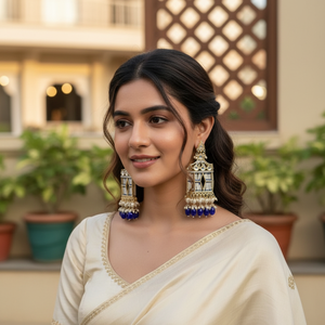 <b>Gold</b> Plated Kundan Stone and Pearls <b>Dangle</b> <b>Earrings</b> Fine Jewelry Product - Product Image 3