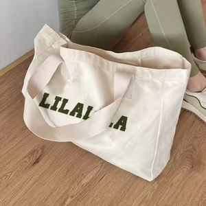 Bolso grande de lona blanca de compras de algodón con logotipo personalizado y bolsillo - Product Image 5