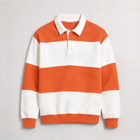 Sweat-shirt à col pour homme de haute qualité, style vintage, à larges rayures, rouge et blanc, à blocs de couleur, manches longues, coupe décontractée, style preppy, pull-over