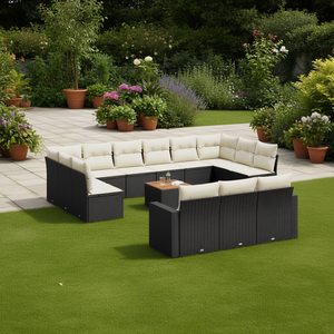 Garden <b>Sofa</b> Set 14 Piece Black Pe <b>Rattan</b> Outdoor Furniture Cream Cushions Contemporary Design Durable - Product Image 2
