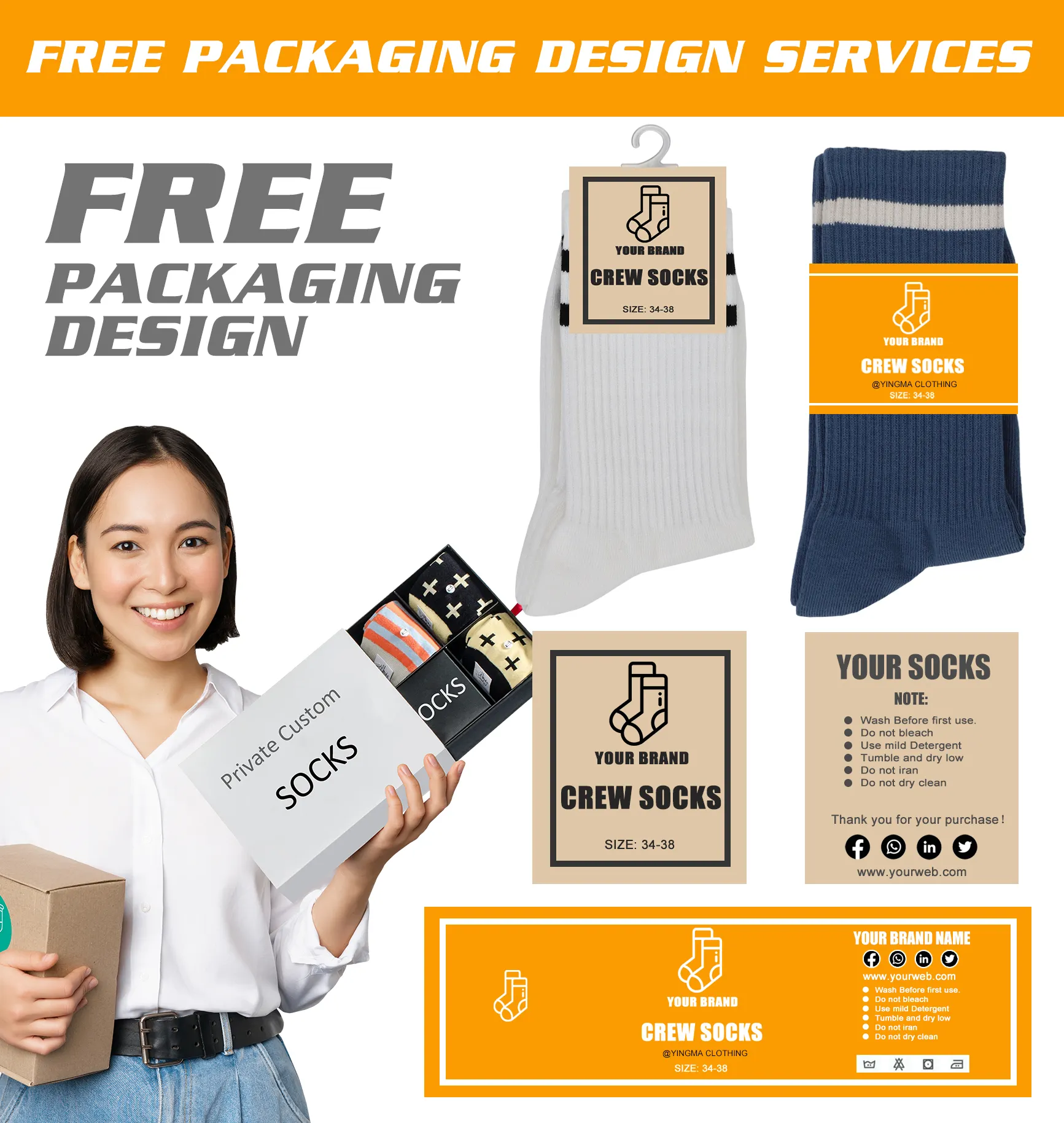 Desain gratis & sampel OEM desain personal kaus kaki Crew Anda sendiri kaus kaki pria katun kustom kaus kaki kasual