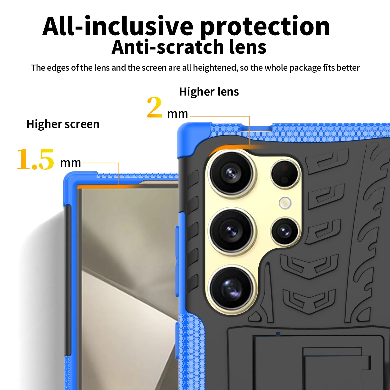 Funda de teléfono a prueba de golpes para Samsung S24 Ultra con soporte plegable Posición de orificio precisa Cubierta de teléfono celular