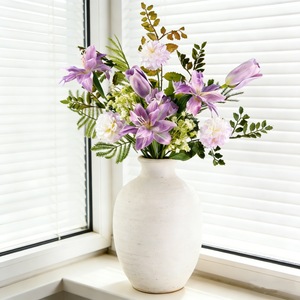 Bouquet de fleurs artificielles en lys et marguerites violets pour la décoration de mariage et de la maison, en plastique et tissu, style français - Product Image 4