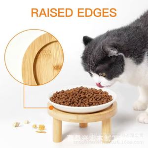 Bamboo Pet Bowl Rack Elevated Single <b>Cat</b> <b>Feeder</b> Natural Wood Color Rounded Shape - Product Image 4