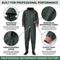 Salopette de travail imperméable Senshuo Forest Green avec poche poitrine en PVC et poignets en néoprène rouge pour le nettoyage des égouts et le lavage de voitures