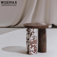 WISEMAXFURNITURE plateau en marbre de luxe base en bois table ronde moderne tétine capable italien noir marbre naturel ensemble de table pour le salon