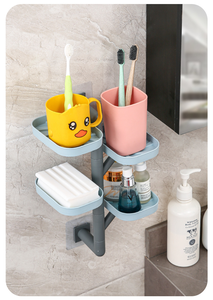 Estante de almacenamiento multicapa, jabonera giratoria para baño, estantes de almacenamiento montados en la pared, sin necesidad de perforaciones, suministros organizadores para el hogar - Product Image 5
