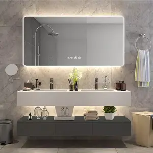 Tocador de baño de PVC de mármol personalizado, lavamanos doble de estilo europeo de lujo