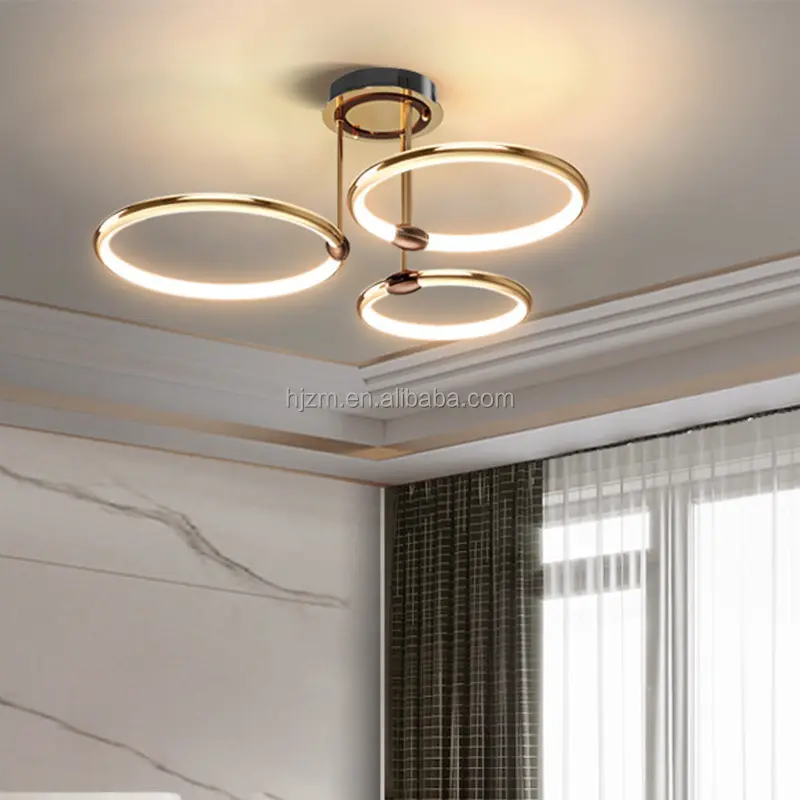 nordic designer decorative home decor gold led circle ring round fixture chandelier luxury pendant lighting modern light