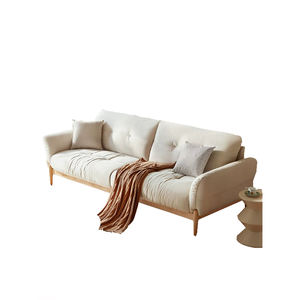 Canapé en tissu en forme de nuage en bois massif japonais, petit salon, style nordique, tatami, rangement au sol, personnalisé - Product Image 1