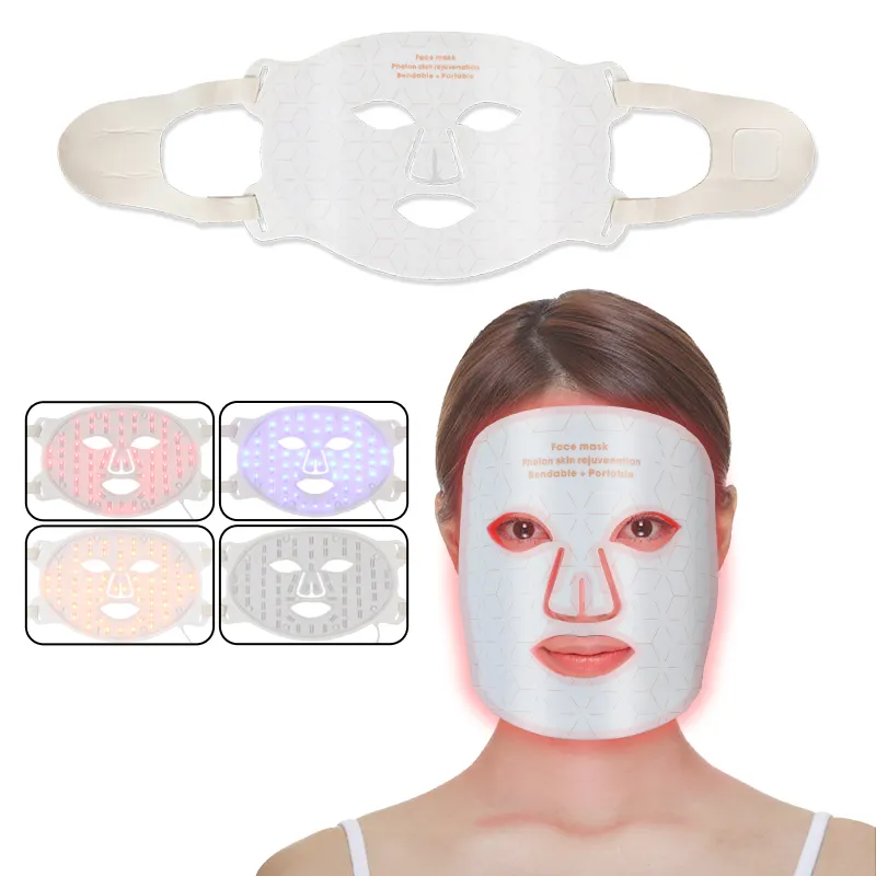 Neue tragbare drahtlose 4-farbige rote Infrarot-LED-Photonen-Lichttherapie-Gesichtsmaske Heimgebrauch Kosmetik-NIR-Silikon-LED-Gesichtsmaske