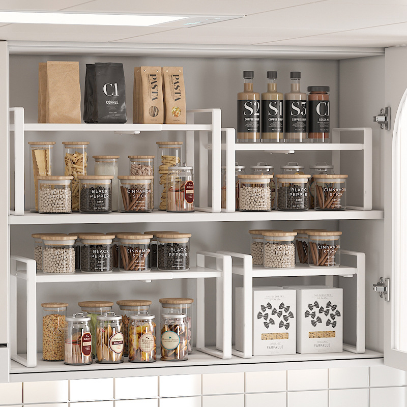 Black - Single-layer telescopic storage rack, 18CM