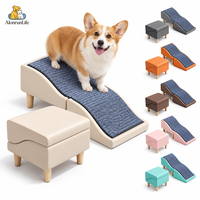 Escalier pliable pour chien et rampe pour animaux de compagnie 2-en-1, ottoman à structure en bois avec surface en feutre pour lits, canapés et sièges de fenêtre