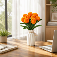 Kit de Bouquet de Fleurs Tulipes Jaune Doré à Faire Soi-Même, Composition Florale avec Tiges et Feuilles pour Décoration Maison, Fête, Cadeau, Vente en Gros